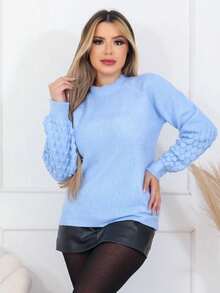 Women Knit Tops - 淺藍色 - 查看 1