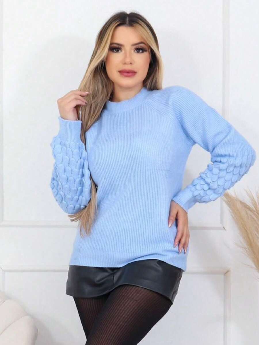 Women Knit Tops - 淺藍色 - 查看 1