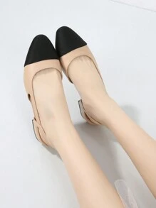 Mẫu sandal đế thấp, gót chunky, phối màu, mũi kín, đa năng, kiểu Pháp cổ điển mới năm 2026 dành cho phụ nữ cỡ lớn. - Màu be - Xem 5