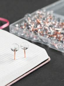 Push Pins For Bulletin Board, Thumb Tacks For Wall, Cork Board, Map, Calendar, Photos, Rose Gold Map Push Pin, Round Head Map Pin, Clear Push Pins, Plastic Head Push Pins, With Storage Box, DIY For Craft Projects, Home Office Organization, Large Size Back To School, Back To School, School Supplies