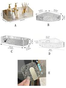 1pc Bathroom Rectangular No Drilling Wall Mount Storage Rack With Clear Corrugated Shelf, Improving Space Utilization In Corners - Transparent-square style - View 10