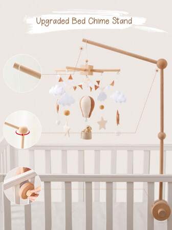 1pc Babybedje Mobiele Standaard 360 Graden Draaibare Afneembare Mobiele Arm Bedbelhouder Houten Bedarm Geschikt Voor Pasgeborenen