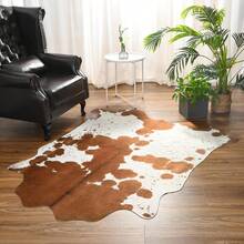 1pc Premium Faux Cow Hide Rug Cowhide Area Rug, 4.6 X 5.2ft Animal Print Fur Rug Suitable For Bedroom Living Room, Western Decor Carpets For Dining Room Office, Animal Skin Area Rug - Khaki - View 6