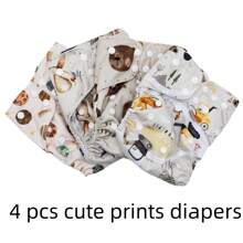 4pcs Bohemian Style Cartoon Printed Waterproof Reusable Baby Cloth Diapers, Suitable For Baby Shower, Home Decor And Gifts - Multicolor - View 2