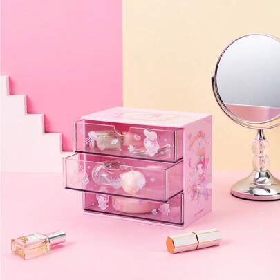 Miniso Sanrio Characters My Melody Multi-Drawer Storage Unit, Easy-Pull Drawers & Lightweight Build, Adorable Hello Kitty/Melody Design, Suitable For Dressers, Dorms & Travel Organization (1PC)