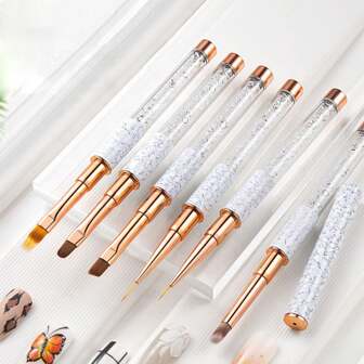 Juego de 6 pinceles de uñas de arte de mármol de cristal, adecuado para uñas cortas, largas y diferentes tipos de uñas, apto para principiantes