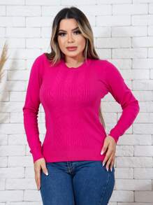 Women Knit Tops - Màu Hồng Tươi - Xem 1
