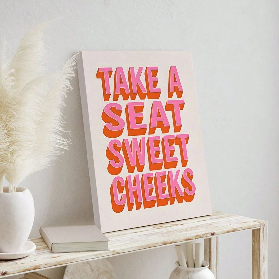 1 pieza de arte con texto "Sweet Cheeks", póster naranja, decoración de pared retro beige para baño, diseño de cita vibrante y divertida, decoración para el hogar, póster de lienzo de pared, arte de pared de lienzo moderno, pósteres para habitación, artículos de decoración para habitación, decoración del hogar, decoración de habitación estética, decoración occidental, decoración para baño, cocina, sala de estar, dormitorio, oficina - Multicolor - Ver 1