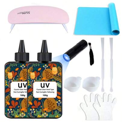 1pc Uv Resin Glue Set (100g/200g/300g) With Accessories, New Quick Dry Transparent Resin, Perfect For Diy Crafts & Jewelry Making
