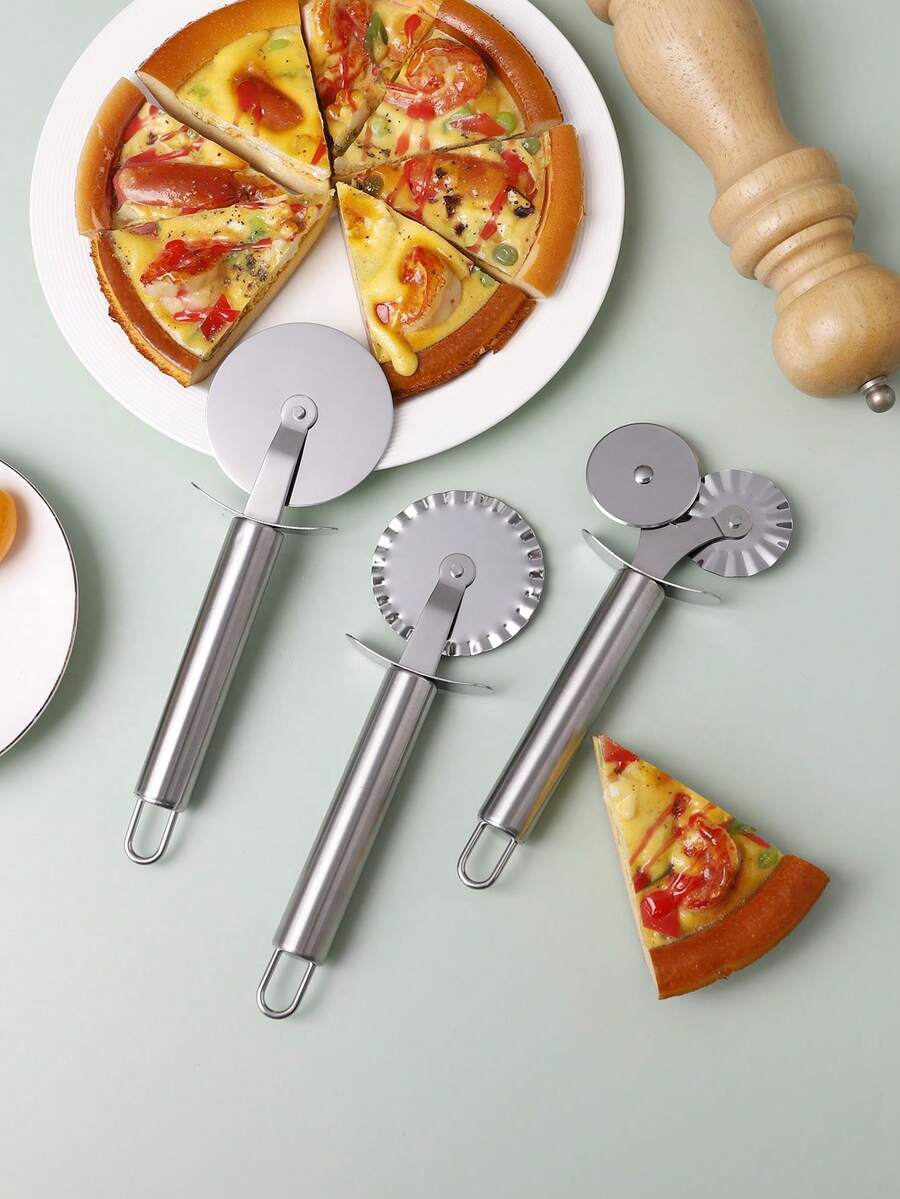 1PC Multi-Function Dough Roller Cutter, 430 Stainless Steel Pizza Cutter + Noodle Cutter, Dual-Head/Single-Head Optional, Flat/Wavy Teeth, Dough Tool, Baking Kitchen Essential, Can Cut Pizza, Noodles, Dough, Layer Cake, Pastry, Home Baking DOY Cookie Dough Cutter, Suitable For Friends Who Love Making Pizza, Noodles, And Dough - View 1