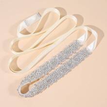 1件手工水钻装饰长腰带，配缎带，适用于伴娘、新娘礼服。情人节配饰 - 彩色 - 查看 5