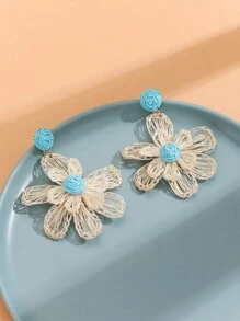 1pair Vacation Style Elegant & Sweet Raffia Flower Dangle Earrings For Women, Ideal For Festival, Birthday, Date, Party, Wedding, Beach And Daily Errands Valentines,Mom,Mother,Mother's Day,Gift - Colorful - View 4