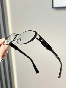 1 件金属几何复古椭圆形镜框派对、海滩、旅行、校园装饰女士透明镜片眼镜、嘻哈、朋克风格透明眼镜配件女士眼镜配件 - 彩色 - 查看 7