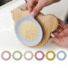 Bamboo Bear Plate With Suction Bottom, Baby Feeding Plate - Blue - View 5