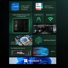 BMAX Mini PC BMAX B6 POWER / Intel Core i7-1060NG7 / Windows 11 / 16 GB de RAM, 1 TB de SSD / NVME_2280x2 H DMI USB Bluetooth Tipo-C