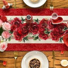 1入組71×12英寸印有玫瑰圖案的矩形印花聚酯桌旗,適用於桌面裝飾,家庭晚宴聚會,節日,派對和婚禮作為禮物,派對小禮品或紀念品