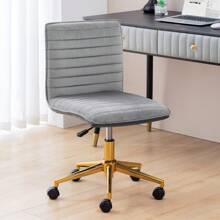 Furnistyle Velvet Upholstered Tufted Home Office Chair, Armless Desk Task Chair With Wheels, 360° Swivel Beauty Vanity Chair For Makeup Room, Ergonomic Computer Rolling Desk Chair With Back, Adjustable Accent Chair With Gold Metal Base Stool Chair, Mid-Back Office Chair For Desk With Soft Seat