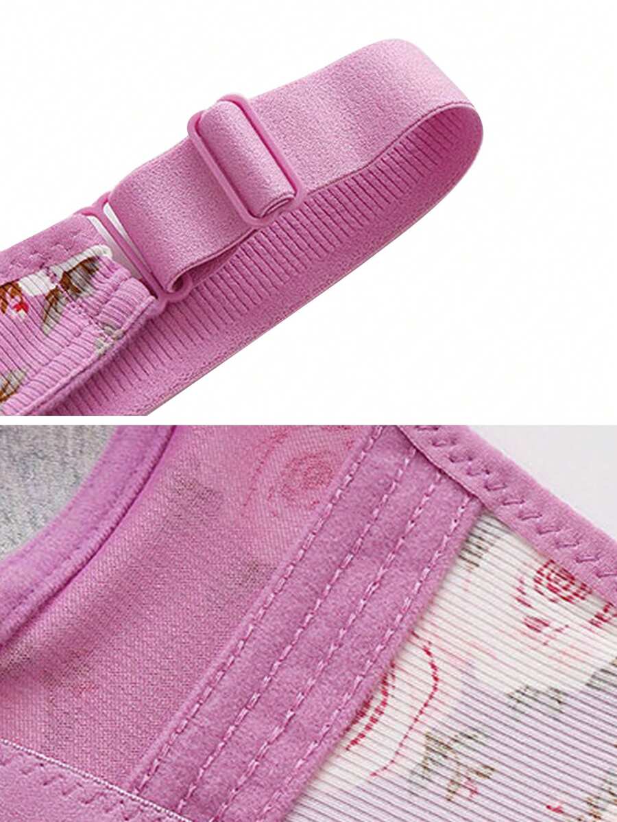 1pc AntiSagging Rose Printed Bra For Large Chested Women, Wireless And