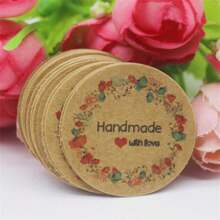 100pcs+100strings 3cm Round Kraft Paper Printed Gift Tags With Strings For Handmade, Wedding, Baking - Kraft Paper Round 3cm Label - View 49