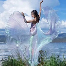 1pc Women's Belly Dance Wings With Stick, Belly Dance Accessory, Costume Carnival Festival Party Performance White & Colorful Wings Prop, Halloween - Color White - View 13