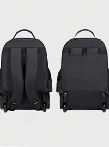 帶肩帶的大容量滾動背包,多功能旅行行李袋,配備360度旋轉輪,適用於商務、短途旅行或學生書包 - 黑色 - 查看 8