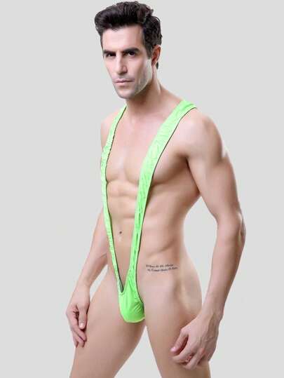 1개 남성 조절식 V자 스트랩 섹시 그린 바디수트 끈 포함
