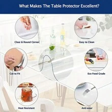 Pvc透明桌布,防水防油柔軟玻璃保護墊,適用於餐桌、電視機柜、咖啡桌等 - 無色 - 查看 10