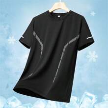 Boyfriend Style Men Summer Ice Silk Fashionable & Versatile Short-Sleeve Sports T-Shirt For Casual, Outdoor Activities Such As Running And Hiking