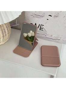 1Pc Foldable Makeup Mirror, Portable Handheld Mini Mirror For Personal Grooming, Dormitory Tabletop And Office Use, Adjustable And Portable Folding Mirror Home Bathroom Decor Summer Makeup Organizer Bathroom Accessories