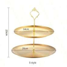 1 件欧式不锈钢多层托盘蛋糕或水果架点心托盘生日派对甜品桌现代创意装饰，独立配件销售 - 銀色 - 查看 6