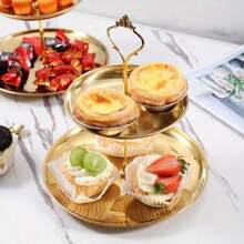 1 件欧式不锈钢多层托盘蛋糕或水果架点心托盘生日派对甜品桌现代创意装饰，独立配件销售 - 銀色 - 查看 5