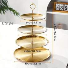 1 件欧式不锈钢多层托盘蛋糕或水果架点心托盘生日派对甜品桌现代创意装饰，独立配件销售 - 銀色 - 查看 8