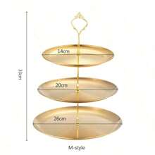 1 件欧式不锈钢多层托盘蛋糕或水果架点心托盘生日派对甜品桌现代创意装饰，独立配件销售 - 銀色 - 查看 7
