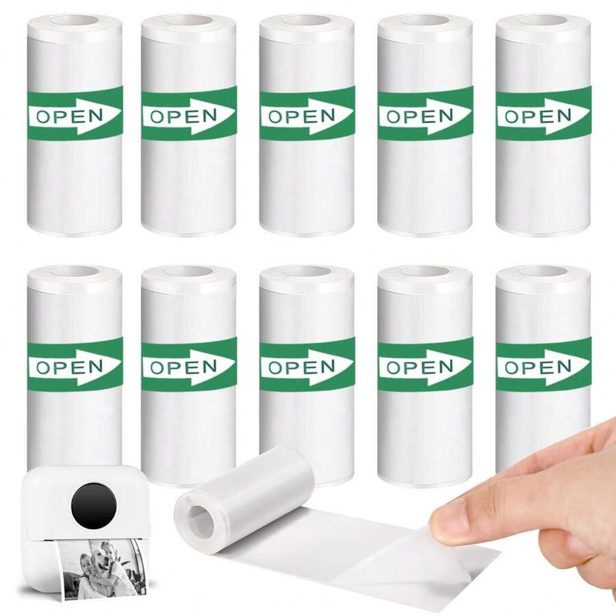 10Rolls Printing Paper 57mm Width Printing White Color Adhesive Label Sticker For Pocket Thermal Printers Photo Data Note Mini Instant Print Camera Back To School - Dark Green - View 1