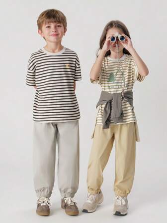 MARC&JANIE 夏季男童條紋休閒戶外短袖圓領T恤