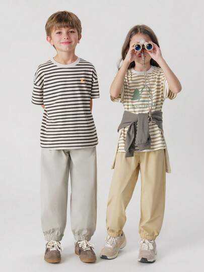 MARC&JANIE 夏季男童條紋休閒戶外短袖圓領T恤