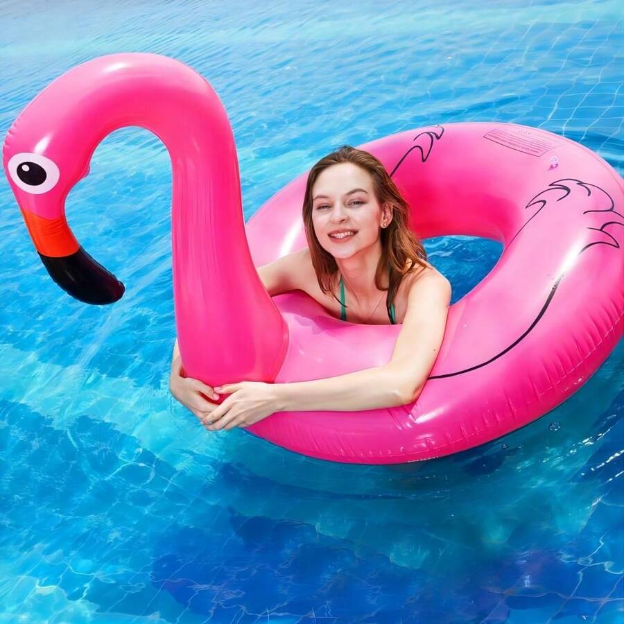 One Piece Elegant Inflatable Flamingo Pool Float - Durable, Quick Inflation & Fun, Ideal For Adults' Pool Party
