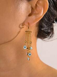 1 对 18K 镀金时尚欧美简约个性耳环，几何镂空女士日常佩戴流苏耳环 - D - 查看 15