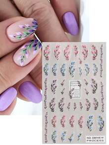 2pcs 3D Spring & Summer Nail Art Stickers, Purple Floral Vine, DIY Nail Decor, Thin Self-Adhesive Slider, Nail Art Supplies For Women & Girls - Multicolor - View 4