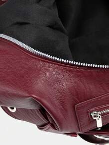 1 件女士复古街头服饰摩托西部荒原风格 Rad 风格多肩带金属装饰休闲仿旧皮革单肩大尺寸可调节肩带适合外出、约会和派对、小众设计、蒸汽朋克、哥特式、Y2K 女士手提包、酷女孩街头服饰、音乐节的完美选择、摇滚风格女士包、时尚勃艮第风格女士包、复古风格女士包 - 酒紅色 - 查看 7