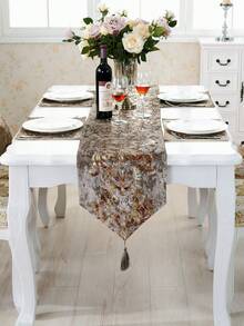 Classic European Style Table Runner With Gold Plated Design And Modern Simple Tablecloth & Placemat For Dining Table, Tea Table, Etc. - Camel - View 2