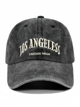 1頂時尚洗水藍色字母印花洛杉磯復古棒球帽