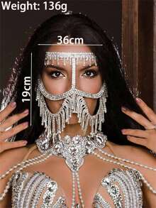 Rhinestone Embellished Stylish And Fancy Mask, Perfect For Party Or Gathering Outfits - Silver - View 2