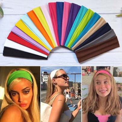 1pc Solid Color Stretchy Headband, Yoga Sports Headband Hair Accessory, Sweat Absorbent Bandana Headscarf, Women's Wide Hairband Home Bathroom Decor Fall Decor Back To School