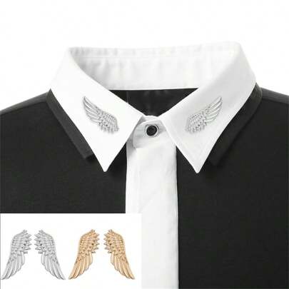 1 Pair Wings Brooches For Women Feather Unisex Brooch Collar Pins Gold Color Metal Jewelry For Men Clothing Shirts Suit