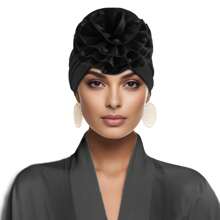 Fashion Big Flower Bead Turban Cap Solid Color Pleated Head Wrap For Women Girl Bonnet Hair Bonnet Turban