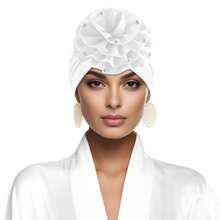 Fashion Big Flower Bead Turban Cap Solid Color Pleated Head Wrap For Women Girl Bonnet Hair Bonnet Turban