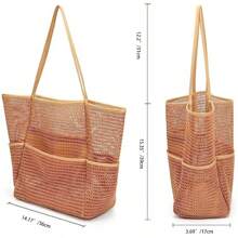 Mesh Shoulder Handheld Beach Bag For Swimming Clothes Storage - Khaki - View 8