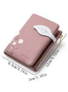 A Deep Pink Short Wallet For Spring/Summer 2024 New Korean PU Leather Printed Zipper Folding Personalized Leaf Buckle Zipper Multi-Functional Fashion College Style Student Coin Multi-Card Position Can Be Extended With Daily Family Storage Party Gift Birthday Gift Casual Practical High-End Street Popular Ladies Short Wallet For Women Wallet Purse Wallet Small Wallet - Dusty Pink - View 3