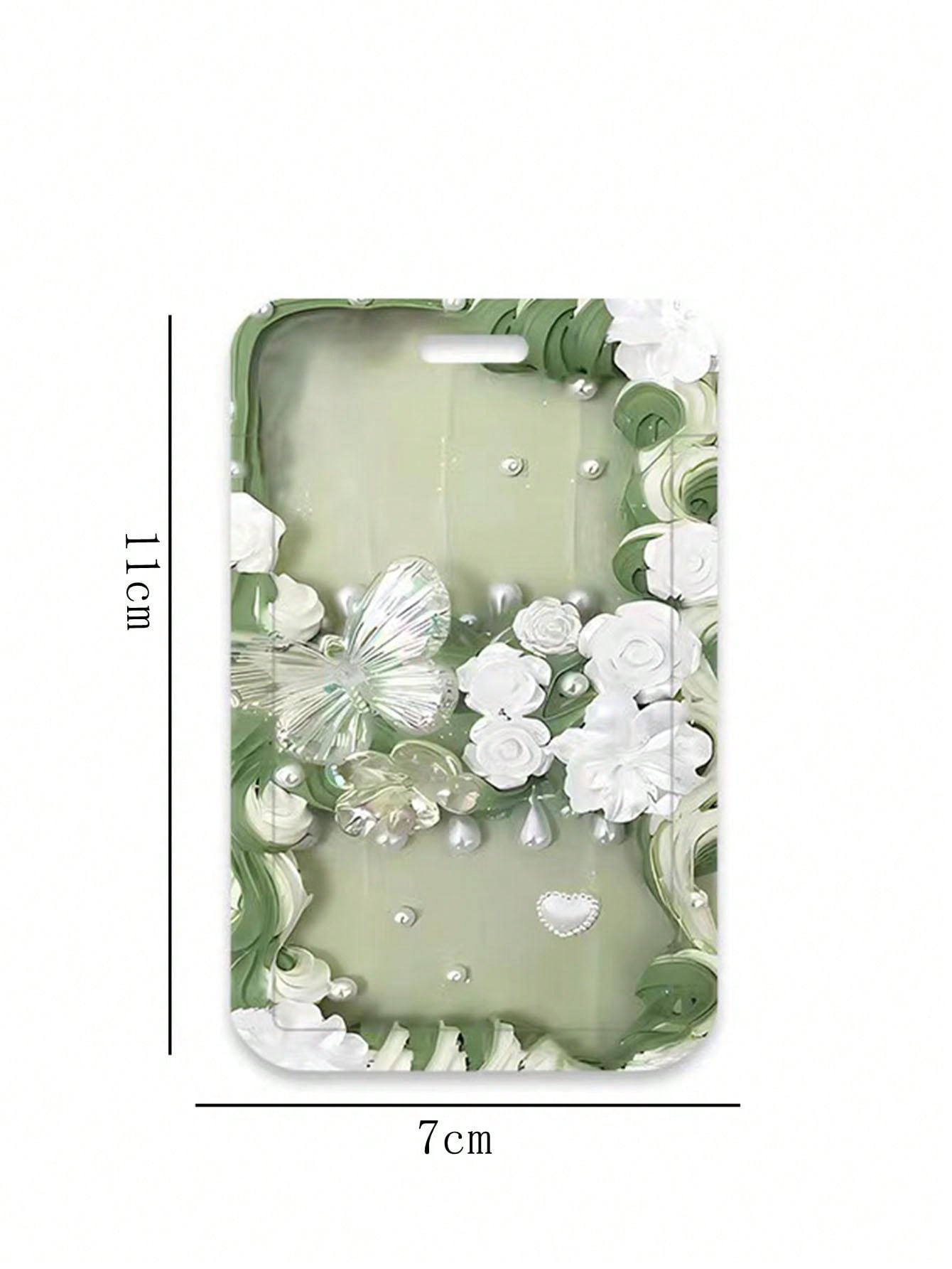 1pc Green Thick Hard Shell Card Holder, With Keyring And Neck Strap